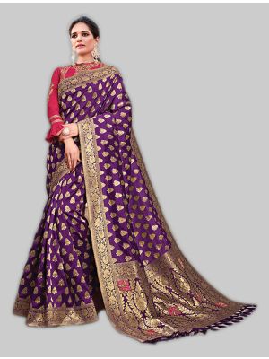 Purple Weaved Silk Designer Saree small FABSA20050