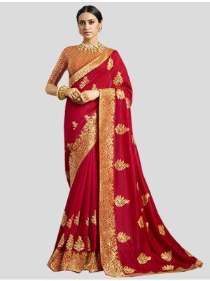 Red Art Silk Designer Saree small FABSA20119