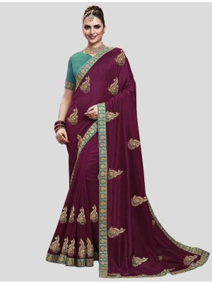 Wine Soft Art Silk Designer Saree small FABSA20174