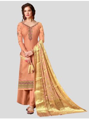 Dark Peach Tussar Art Silk Straight Suit with Dupatta small FABSL20080