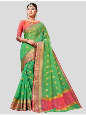 Green Cotton  Silk Designer Saree small FABSA20282
