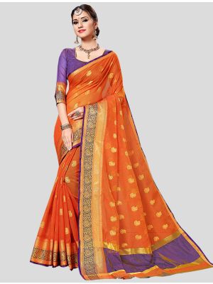 Orange Cotton  Silk Designer Saree small FABSA20285