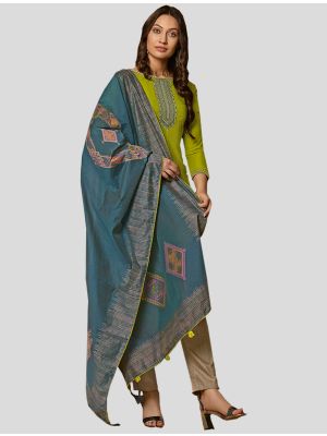Parrot Green Muslin Straight Suit with Dupatta small FABSL20072