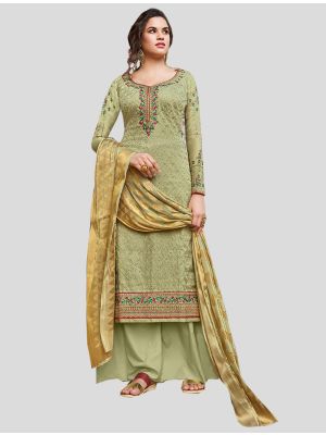 Pastel Green Tussar Art Silk Straight Suit with Dupatta small FABSL20078