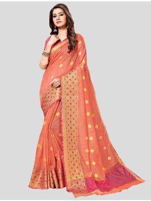 Peach Cotton  Silk Designer Saree small FABSA20284