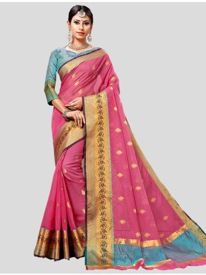 Pink Cotton  Silk Designer Saree small FABSA20290