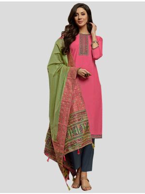 Pink Muslin Straight Suit with Dupatta small FABSL20073