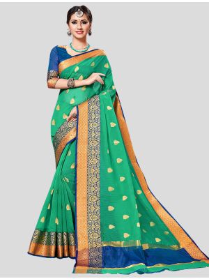 Sea Green Cotton  Silk Designer Saree small FABSA20287