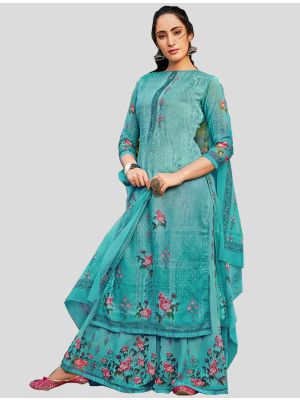 Sky Blue Georgette Straight Suit with Dupatta small FABSL20091