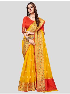 Yellow Cotton  Silk Designer Saree small FABSA20283