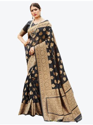 Black Cotton Handloom Designer Saree small FABSA20330