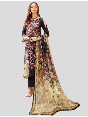 Black Cotton Satin Straight Suit with Dupatta small FABSL20129