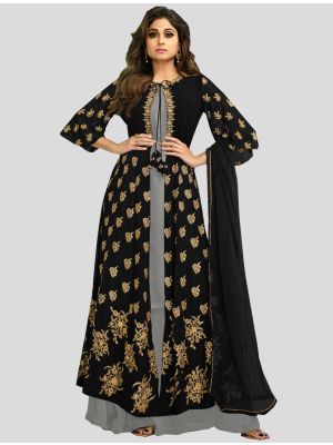 Black Georgette Floor Length Suit with Dupatta small FABSL20135