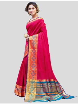 Dark Pink Khadi Silk Designer Saree small FABSA20346