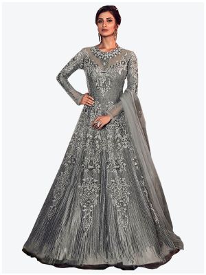 Grey Net Floor Length Suit with Dupatta small FABSL20109