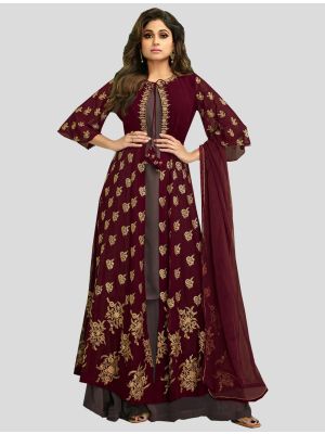 Maroon Georgette Floor Length Suit with Dupatta small FABSL20138