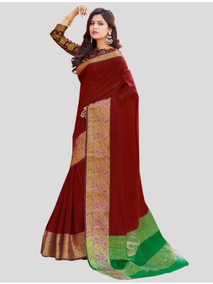 Maroon Khadi Silk Designer Saree small FABSA20349
