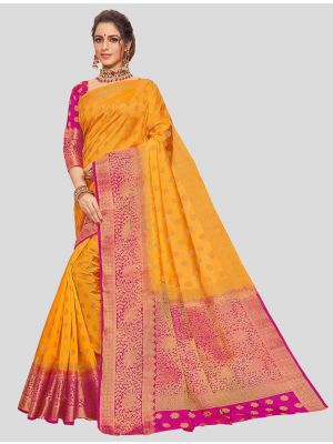 Mustard Yellow Nylon Crepe Silk Designer Saree small FABSA20386
