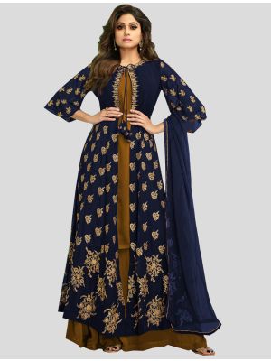 Navy Blue Georgette Floor Length Suit with Dupatta small FABSL20136