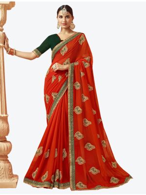 Orange Georgette Designer Saree small FABSA20300