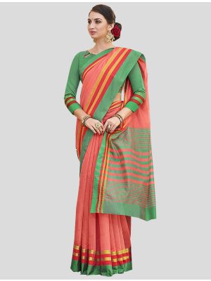 Peach Cotton Designer Saree small FABSA20411