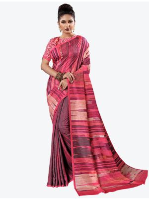 Pink and Purple Tussar Silk Slub Designer Saree small FABSA20318