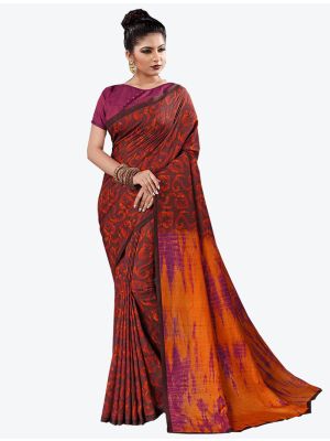 Red and Maroon Tussar Silk Slub Designer Saree small FABSA20325