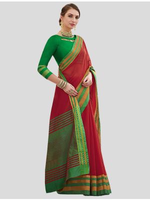 Red Cotton Designer Saree small FABSA20415