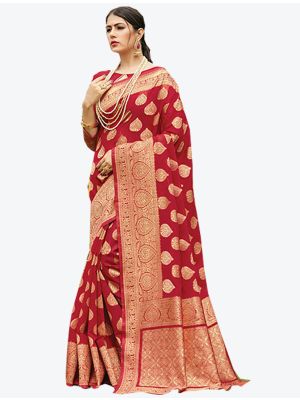 Red Cotton Handloom Designer Saree small FABSA20329