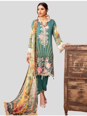 Teal Green Cotton Satin Straight Suit with Dupatta small FABSL20127