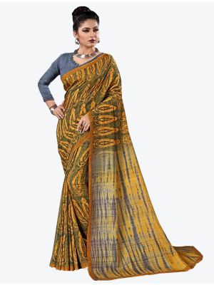 Yellow Tussar Silk Slub Designer Saree small FABSA20315