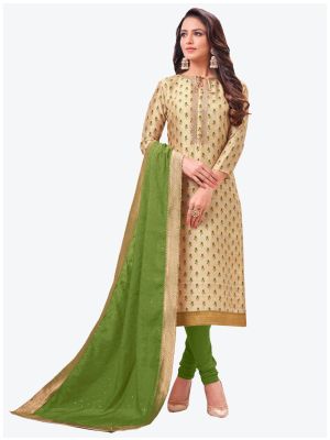 Beige Chanderi Silk Straight Suit with Dupatta small FABSL20159