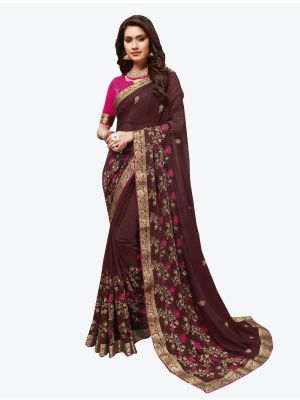 Brown Georgette Designer Saree small FABSA20428