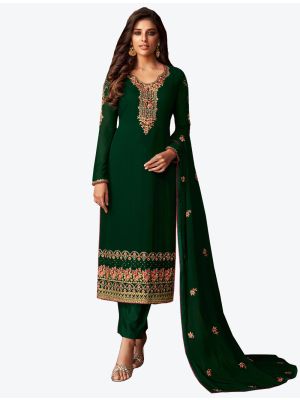 Dark Green Georgette Straight Suit with Dupatta small FABSL20175
