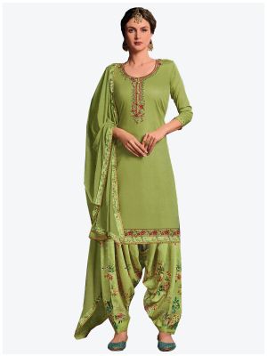 Light Green Satin Cotton Patiala Suit with Dupatta small FABSL20163