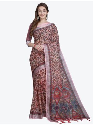 Multicolor Linen Slub Designer Saree small FABSA20489