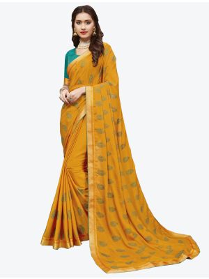 Mustard Yellow Chiffon Designer Saree small FABSA20439