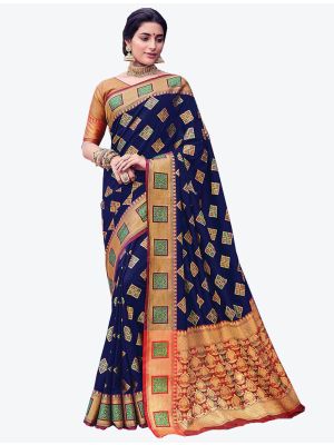 Navy Blue Banarasi Silk Designer Saree small FABSA20475