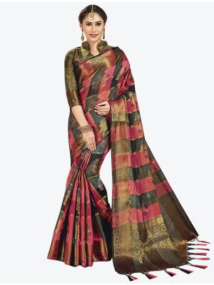 Pink and Black Cotton Silk Designer Saree small FABSA20423