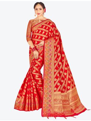 Red Banarasi Art Silk Designer Saree thumbnail FABSA20532