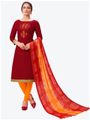 Red South Cotton Straight Suit with Dupatta small FABSL20154