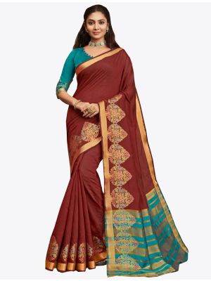 Brown Khadi Silk Designer Saree small FABSA20569