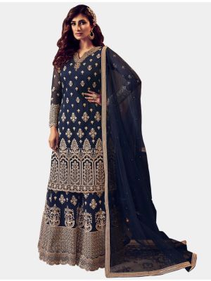 Navy Blue Net Sharara Suit with Dupatta small FABSL20200