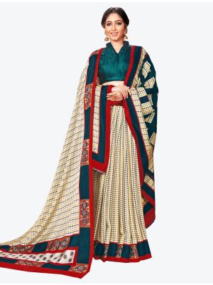 Off-White Pashmina Designer Saree small FABSA20595