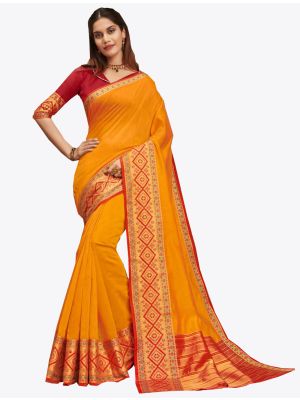 Orange Khadi Silk Designer Saree small FABSA20572