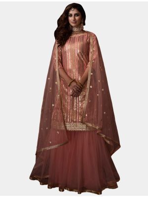 Peach Net Sharara Suit with Dupatta small FABSL20182
