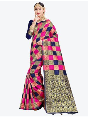 Rani Pink and Navy Blue Banarasi Art Silk Designer Saree small FABSA20541