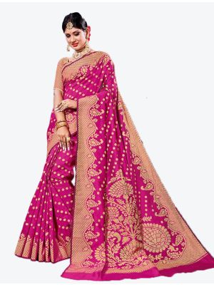 Rani Pink Handloom Cotton Designer Saree small FABSA20624