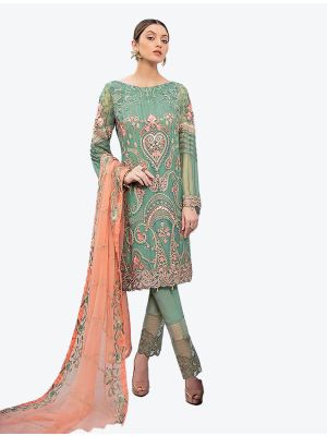 Sea Green Georgette Straight Suit with Dupatta small FABSL20209