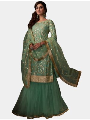 Sea Green Net Sharara Suit with Dupatta thumbnail FABSL20191